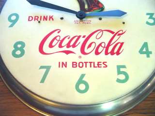 RARE COCA COLA ROCKING BOTTLE ANIMATED MOTION CLOCK SWIHART 19 1/2 