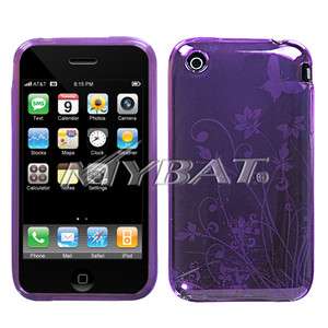 iPhone 3G 3GS Candy CASE PURPLE BUTTERFLY FLOWER GUMMY SKIN COVER 