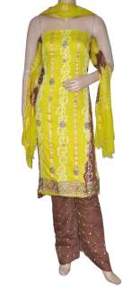Bandhani Yellow & Brown Bohemian Salwar Kameez Shalwar  