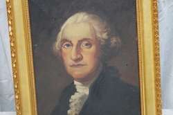 Antique Oil Painting Portrait President George Washington Gilt Wood 