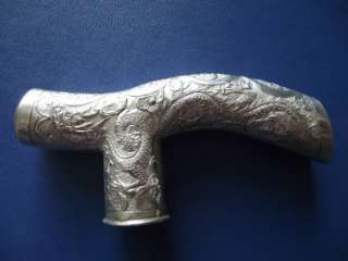 Antique Chinese Solid Silver cane Walking stick Handle Dragon Design 