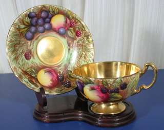   Tea Cup & Saucer Signed N.Brunt Gold & Fruit Orchard Set Gilt Antique