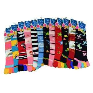  12 Pairs Womens Foot Wear Bright Toe Socks Asst Colors Sz 