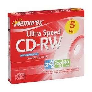  24x Ultra Speed Rewritable CD RW For Data   5 Pack, Jewel 