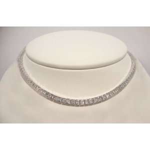 Tennis Style Necklace with Baguette Stones in White Gold 