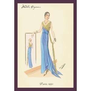  Evening Gown in Blue and Gold   16x24 Giclee Fine Art 
