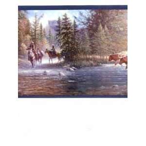  High Country Lodge Cattle Crossing Wallpaper Border