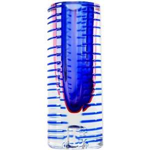   Glass Blue Red Sommerso Blue Lines Vase Patio, Lawn & Garden