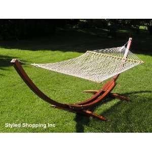  Deluxe Roman Arc Wood Hammock Stand + Two Person White 
