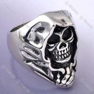   Punk Gothic Stainless Steel Black Ghost Skull Ring Sz11 Retro Jewelry