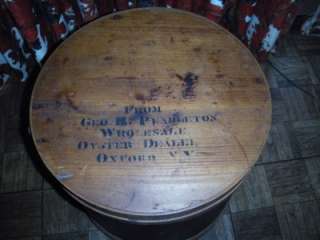 ANTIQUE UBER RARE WOOD OYSTER BARREL W/ COVER GEO H PENDLETON OXFORD 