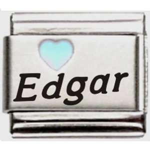  Edgar Light Blue Heart Laser Name Italian Charm Link 