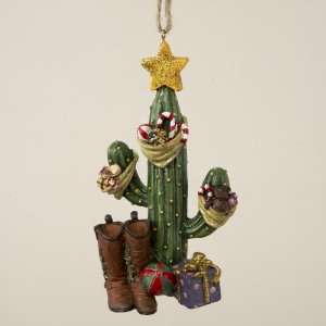  4.5 RESIN CACTUS W/BOOTS & GIFTS ORNAMENT