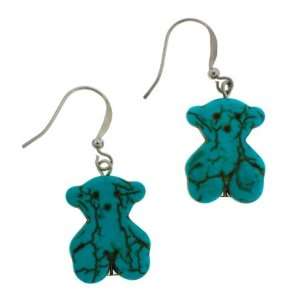   Teddy Bear Gemstone Turquoise Dangle Silver Earrings 