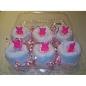  Pink Bear Diaper Cupcakes 