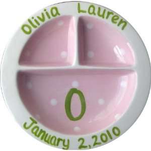    personalized pink and green 3 section plate
