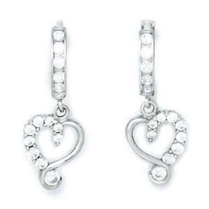  14K White Gold CZ Jeweled Heart Huggy Earrings Jewelry