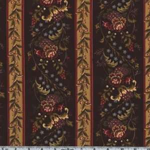  45 Wide Jacobean Joyeux Stripe Burgundy Fabric By The 
