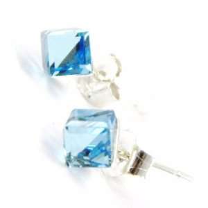  Earrings silver Cubes De Cristal turquoise 4 mm (0. 16 