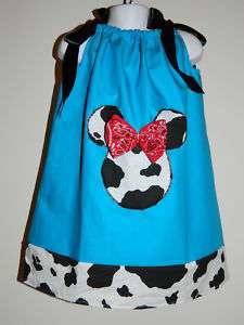 GIRLS MINNIE MOUSE TURQUOISE COW PILLOW CASE DRESS  