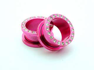 Pair Pink CZ Screw on Tunnels gauges plugs PICK SIZE  