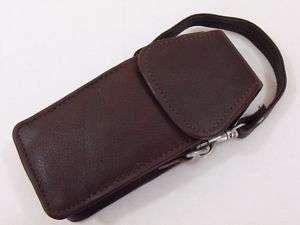 Brown Leather eye glass case with strap top grain  
