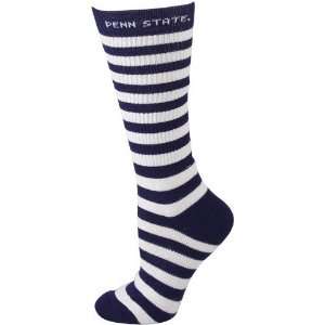   Ladies Navy Blue White Striped Knee High Socks