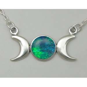 Beautiful Triple Goddess Symbol, Accented with Genuine Opal Triplet
