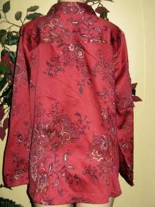 COLDWATER CREEK WOMANS RED SHAPED FLORAL SHIRT BLOUSE TOP PLUS SIZE 