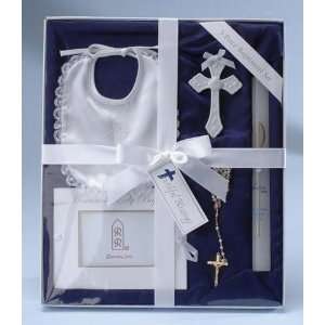  Pack Of 2 Baptism 5 Piece Sets With Bib, Candle, Rosary 