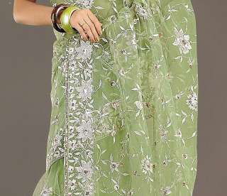 Green Cocktail Trendy Party Designer Sari Saree Dress  