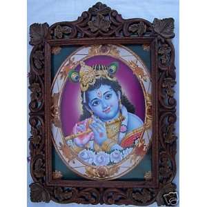  Religious Child Krishna & Flute with Wood Craft Frame 