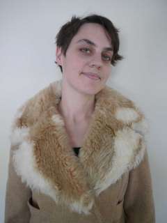 Vtg 50s WOOL Faux Fur Lined 3/4 Pea Trench Coat  