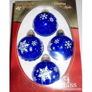  Krebs Blue with Snowflakes Glass Christmas Ornaments, Set 