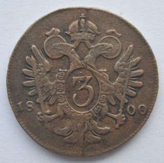 Austria 3 Kreuzer 1800 Copper Coin VF+  