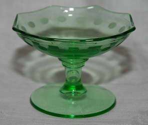 Compote ~ GREEN DEPRESSION GLASS with Etched Dots  