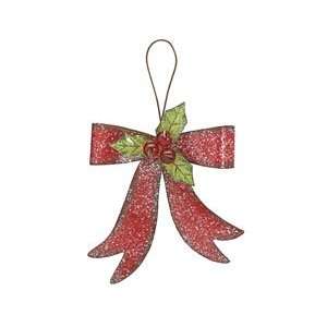  Red Tin Bow Ornament Hand Painted