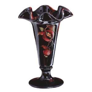   Art Glass   7 Pomegranates on Black Trumpet Vase