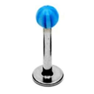 14g Surgical Steel Labret Lip Ring Piercing with Blue Striped Acrylic 