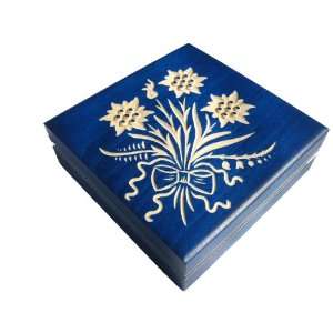 5226, Traditional Polish Handcraft, Blue with Carved Flowers and Bow 