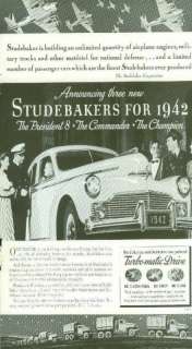 Studebaker President 8 Sedan 1942 Wartime WWII Car Ad  