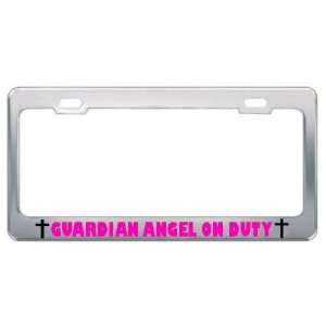 Guardian Angel On Duty Religious God Jesus License Plate Frame Metal 
