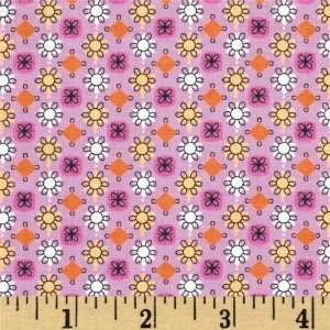  44 Wide Striped Floral Squares Pink Fabric By The Yard 