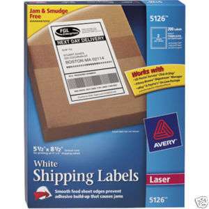 Avery 5126 Laser White Shipping Labels 5 1/2 x 8/1 in.  