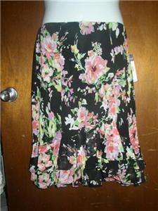   WOMENS~JUNIOR~CHAPS~BLACK SKIRT WITH FLOWERS~SIZE X TRA LARGE  