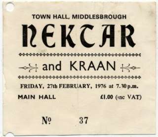 Nektar & Kraan Town Hall, Middlesbrough 27/2/76 Ticket  