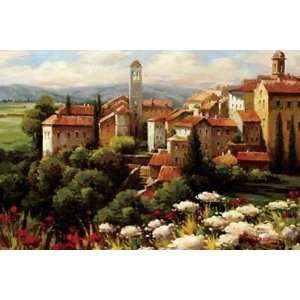 Lazzara 36W by 24H  Village Bell Tower CANVAS Edge #3 3/4 image 