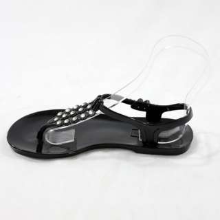 Brand New BCBG Max Azria Black Rhinestones Jelly Flat Sandals Flip 
