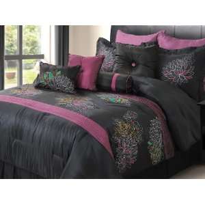  10Pcs King Yasmin Black and Purple Comforter Set