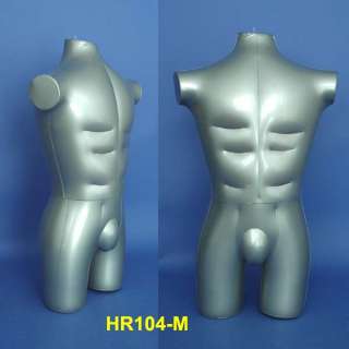 New Silver Male Inflatable Torso Mannequin with Stand  